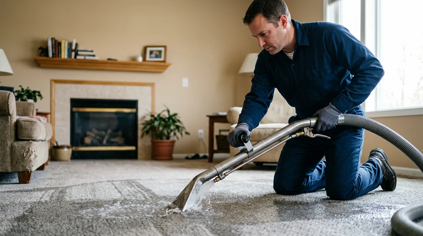 Water damage restoration technician working near Concord, PA